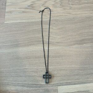 Statement Necklace Black Cross Christian Long Length Chunky Church Silver Unique